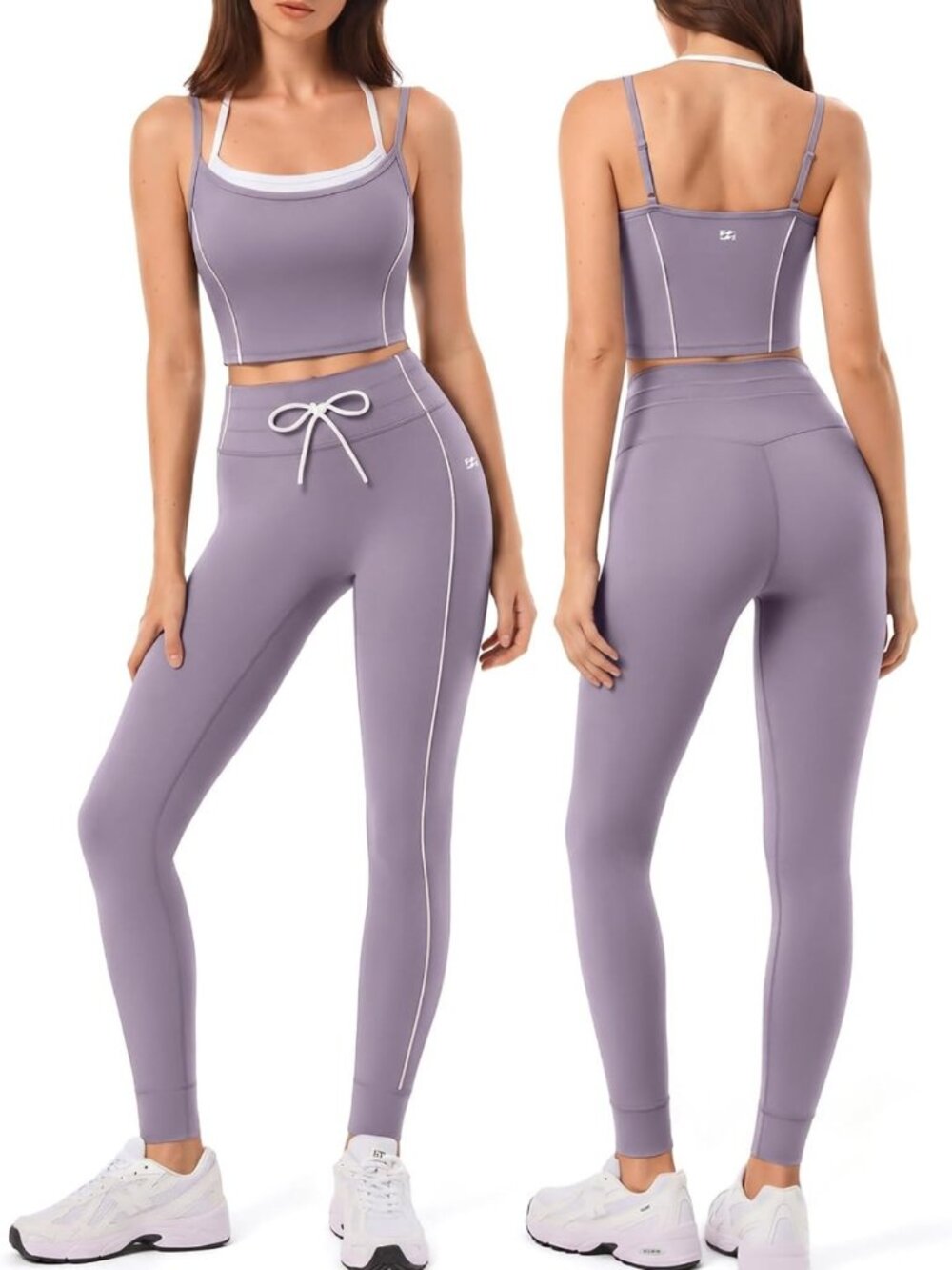 Seamless Workout Sets for Women - Drawstring Leggings & Tank Top, 2-Piece Gym